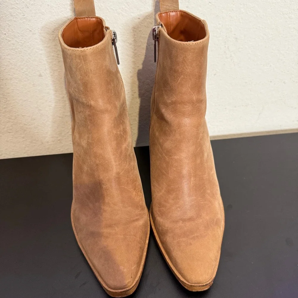Tony Bianco Pointed Toe Leather Ankle Boots Size 6.5 Block Heel Western‎ BOHO